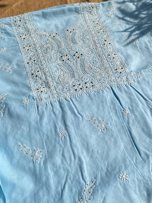 Blue Traditional Chikankari Mukaish Unstiched Dress - Blue