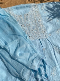 Blue Traditional Chikankari Mukaish Unstiched Dress - Blue