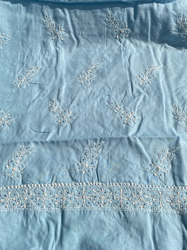 Blue Traditional Chikankari Mukaish Unstiched Dress - Blue