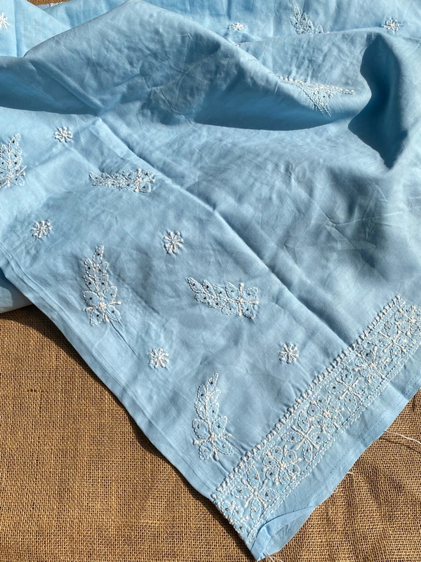 Blue Traditional Chikankari Mukaish Unstiched Dress - Blue