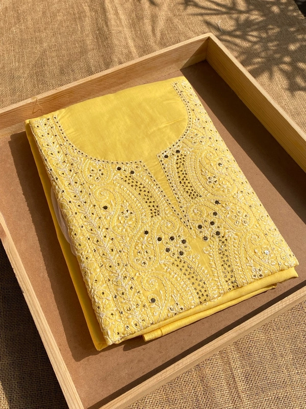 Yellow Traditional Chikankari Mukaish Unstiched Dress