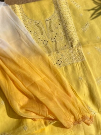 Yellow Traditional Chikankari Mukaish Unstiched Dress