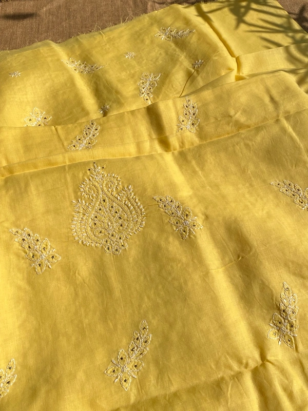 Yellow Traditional Chikankari Mukaish Unstiched Dress