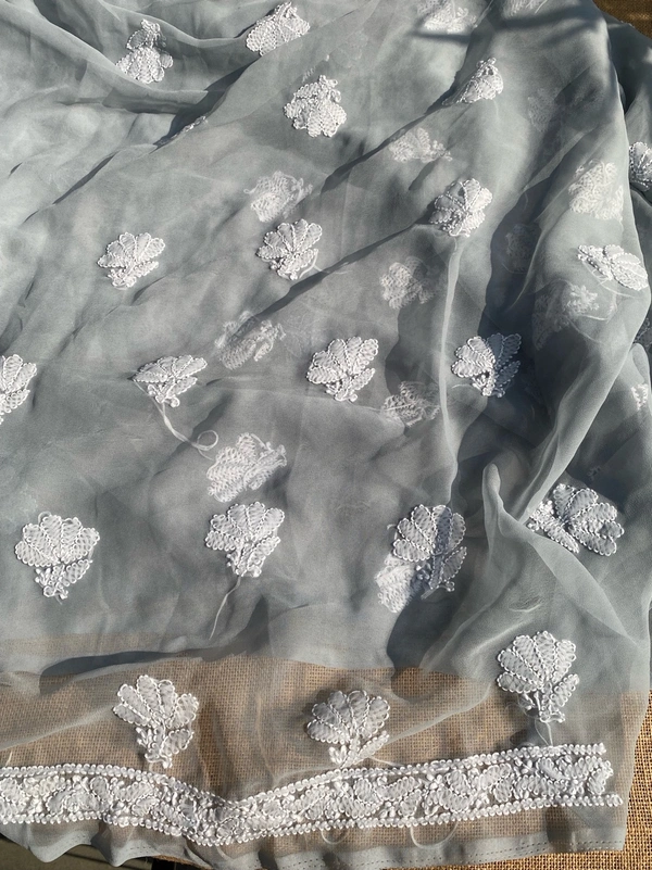 Grey Chikankari Georgette Unstiched Dress