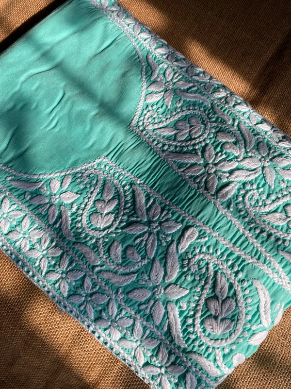 Soft Modal Chikankari Unstiched Dress Material - Unstiched - Unstiched, Sea Green