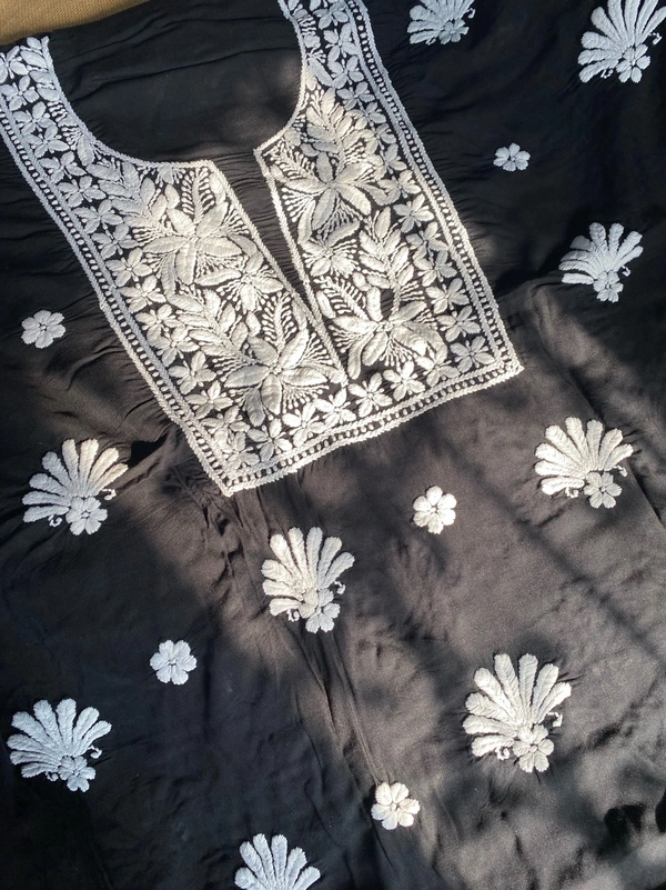 Soft Modal Chikankari Unstiched Dress Material - Unstiched - Unstiched, Black
