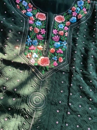 Bottle Green Chikankari Parsi Gara Kurta Unstiched - Bottle Green