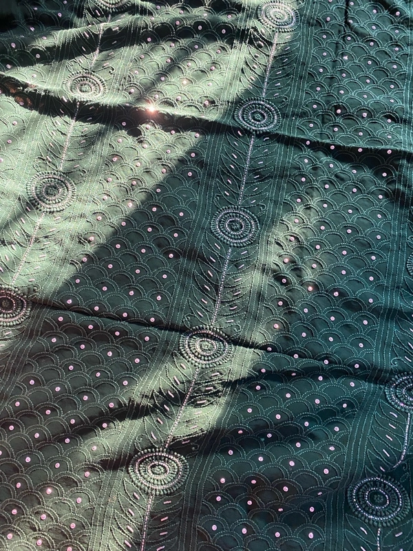 Bottle Green Chikankari Parsi Gara Kurta Unstiched - Bottle Green