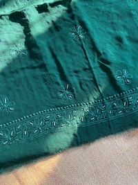 Bottle Green Chikankari Parsi Gara Kurta Unstiched - Bottle Green