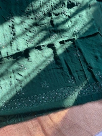 Bottle Green Chikankari Parsi Gara Kurta Unstiched - Bottle Green
