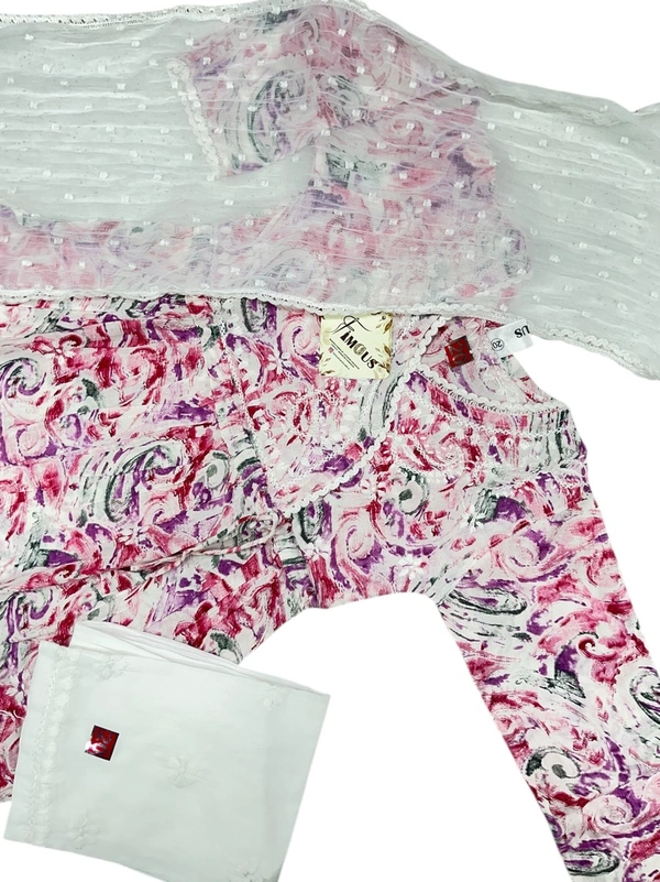 Fiza Angarkha Mul Print Kids Chikankari Set -Pink - 24, pink
