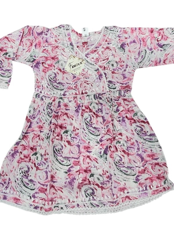 Fiza Angarkha Mul Print Kids Chikankari Set -Pink - 26, pink