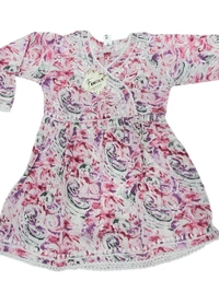 Fiza Angarkha Mul Print Kids Chikankari Set -Pink - 30, pink