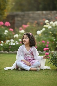 Fiza Angarkha Mul Print Kids Chikankari Set -Pink - 34, pink
