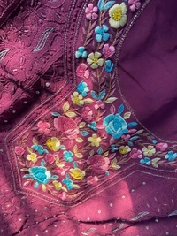 Wine Chikankari Parsi Gara Kurta Unstiched - Wine