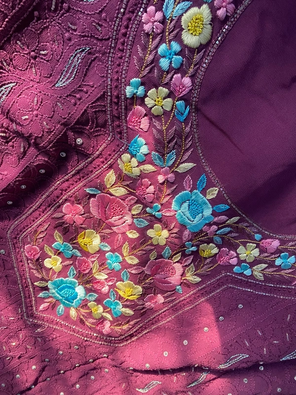 Wine Chikankari Parsi Gara Kurta Unstiched - Wine