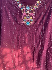 Wine Chikankari Parsi Gara Kurta Unstiched - Wine