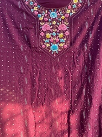Wine Chikankari Parsi Gara Kurta Unstiched - Wine