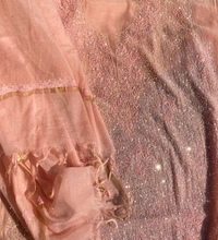 Exquisite Chikankari With Full Sequins Jaal Work Unstiched Dress Material-Peach - Unstiched, peach