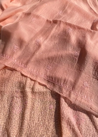 Exquisite Chikankari With Full Sequins Jaal Work Unstiched Dress Material-Peach - Unstiched, peach