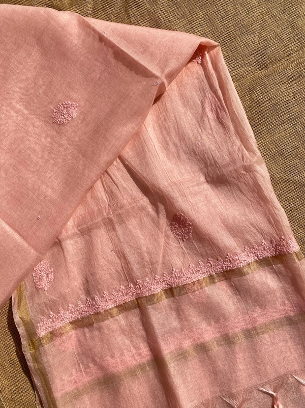 Exquisite Chikankari With Full Sequins Jaal Work Unstiched Dress Material-Peach - Unstiched, peach