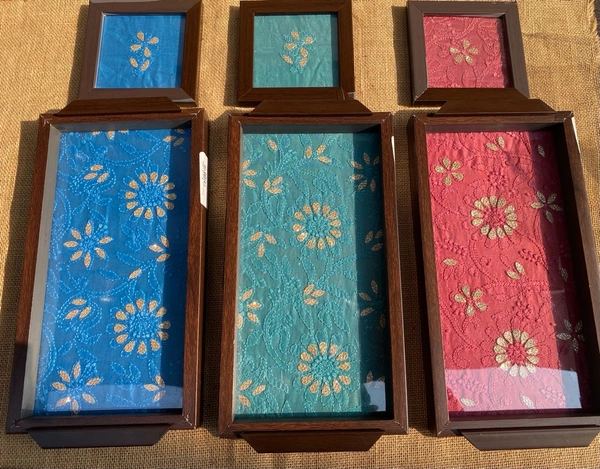 Chikankari Tray With Two Coaster Set - Teal