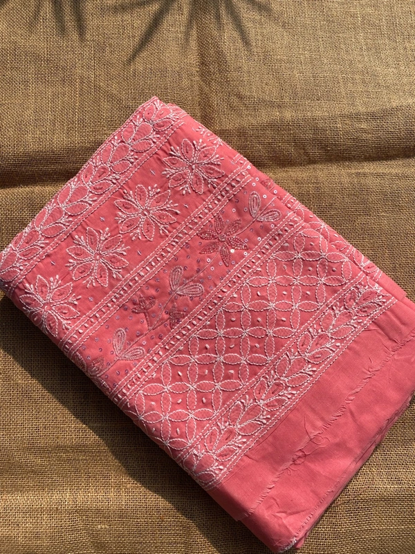 Carrot Pink Chikankari Jaalwork Unstiched Dress - Carrot Pink