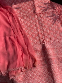 Carrot Pink Chikankari Jaalwork Unstiched Dress - Carrot Pink
