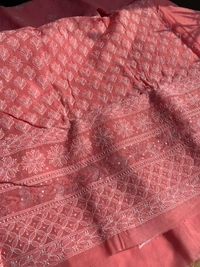 Carrot Pink Chikankari Jaalwork Unstiched Dress - Carrot Pink