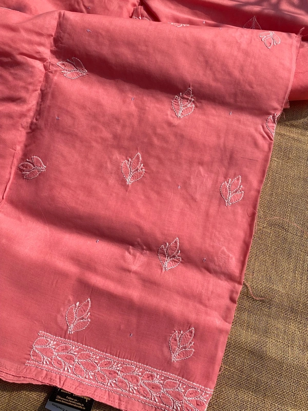 Carrot Pink Chikankari Jaalwork Unstiched Dress - Carrot Pink