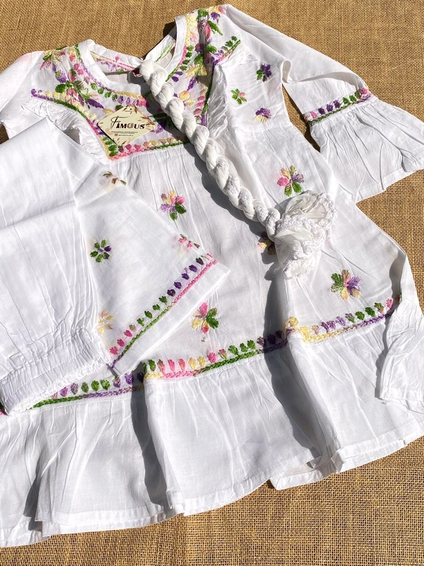 Snow White Chikankari Frill Frock Set - 36
