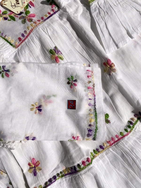 Snow White Chikankari Frill Frock Set - 36