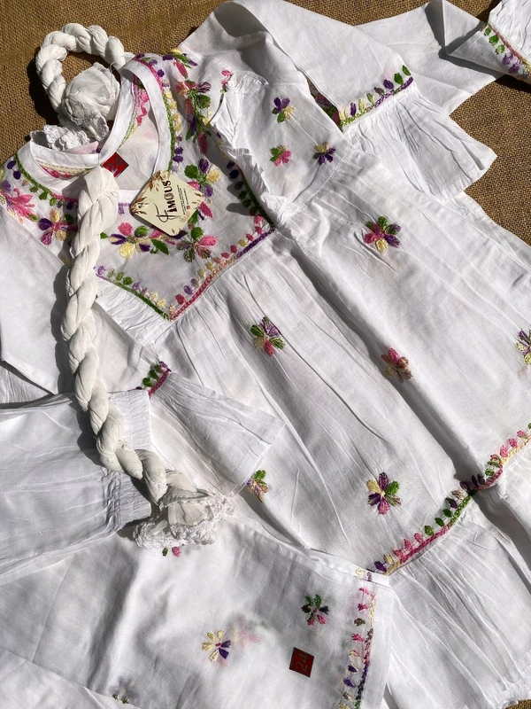 Snow White Chikankari Frill Frock Set - 36