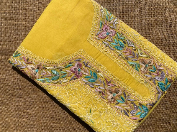 Pink Chikankari Net Cutwork Kurta Unstiched - Pink - Yellow