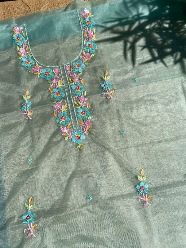 Parsi Gara Organza Unstitched Kurtas - Mint Green