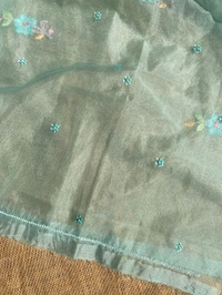 Parsi Gara Organza Unstitched Kurtas - Mint Green