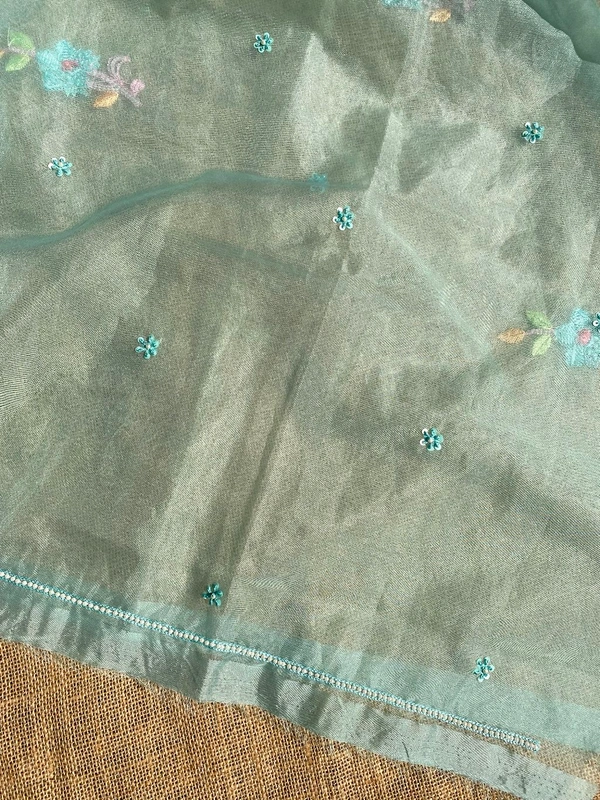 Parsi Gara Organza Unstitched Kurtas - Mint Green
