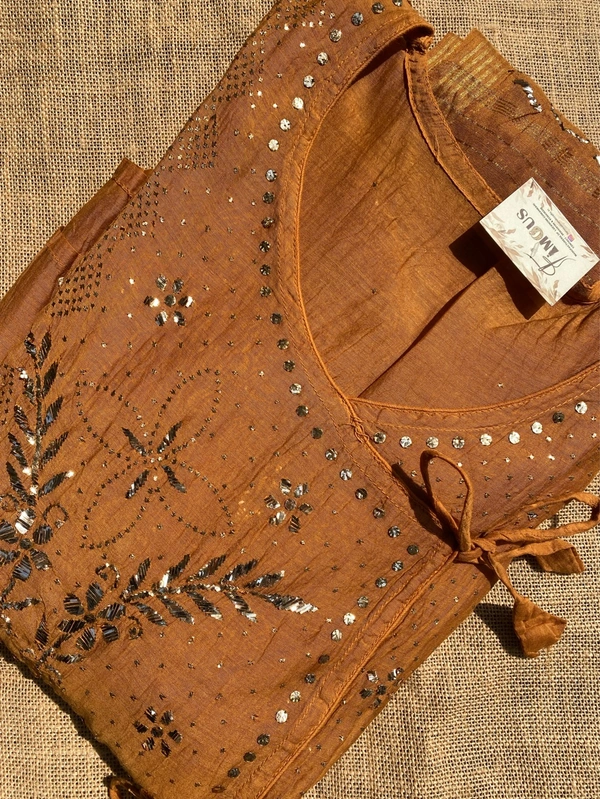 Roohani – Mustard Handcrafted Mukaish Gown Set - Semi Stiched - Semi Stiched, Mustard