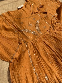 Roohani – Mustard Handcrafted Mukaish Gown Set - Semi Stiched - Semi Stiched, Mustard