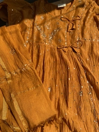 Roohani – Mustard Handcrafted Mukaish Gown Set - Semi Stiched - Semi Stiched, Mustard