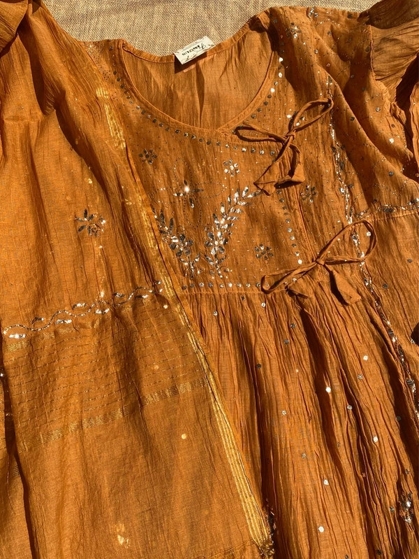 Roohani – Mustard Handcrafted Mukaish Gown Set - Semi Stiched - Semi Stiched, Mustard