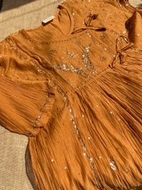 Roohani – Mustard Handcrafted Mukaish Gown Set - Semi Stiched - Semi Stiched, Mustard