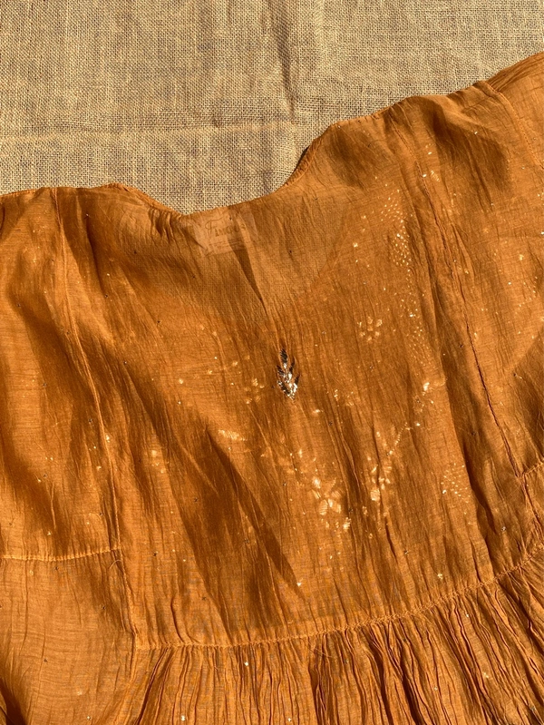 Roohani – Mustard Handcrafted Mukaish Gown Set - Semi Stiched - Semi Stiched, Mustard