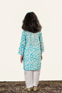 Little Noor – Blue Mulmul Chikankari Kidswear Set - 16, Blue