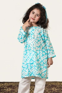 Little Noor – Blue Mulmul Chikankari Kidswear Set - 16, Blue