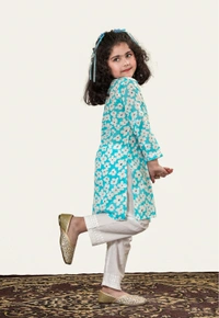 Little Noor – Blue Mulmul Chikankari Kidswear Set - 20, Blue