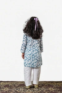 Little Noor – Grey Mulmul Chikankari Kidswear Set - 18, Grey