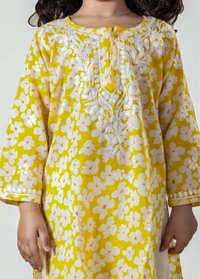 Little Noor – Yellow Mulmul Chikankari Kidswear Set - 32, Yellow