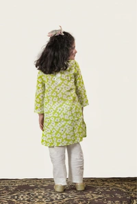 Little Noor – Lime Green Mulmul Chikankari Kidswear Set - 24, Lime Green