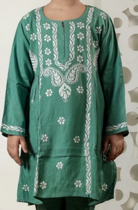 Little Jasmin - Mint Green Chikankari Side Pleated Kidswear Set - 20, Mint Green